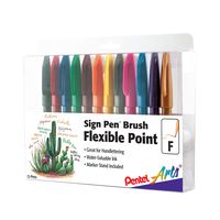 Pentel Arts Sign Pen Touch, Fude Brush Tip, 12 Assorted Colors in Marker Stand (SES15CPC12)