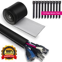 EEL Tech 118" Cable Management Sleeve with 10 Cable Tie Wraps, Black and White Reversible, Flexible Neoprene Wire and Cord Cover Organizer for Computer, TV, Office