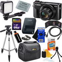 Canon PowerShot G7 X Mark II Digital Camera w/ 1" Sensor, Tilt LCD Screen, Wi-Fi & NFC Enabled (Black) International Version + LED Light + 12pc 64GB Deluxe Accessory Kit w/HeroFiber Cleaning Cloth