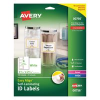 Avery 00756 Easy Align Self-Laminating ID Labels, Laser/Inkjet, 2 15/16 x 3 5/16, White (Pack of 100)