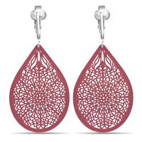 Aloha Earrings Lovely Victorian Filigree Clip On Earrings for Women Clip-ons, Lightweight Teardrop Leaf Dangle (Large Filigree- Pink)