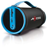 AXESS SPBT1033 Portable Bluetooth Indoor/Outdoor 2.1 Hi-Fi Cylinder Loud Speaker with Built-In 4" Sub and FM Radio, SD Card, USB, AUX Inputs in Blue