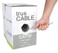 Cat5e Riser (CMR), 1000ft, Gray, 24AWG 4 Pair Solid Bare Copper, 350MHz, ETL Listed, Unshielded Twisted Pair (UTP), Bulk Ethernet Cable, trueCABLE