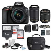 Nikon D3500 DSLR Camera with AF-P 18-55mm and 70-300mm Zoom Lenses with Total of 64GB Card (2 X 32) and Accessory Bundle