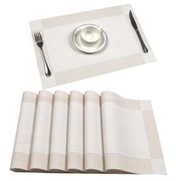 U'Artlines Placemat, Crossweave Woven Vinyl Non-Slip Insulation Placemat Washable Table Mats Set (6pcs placemats, Cream White)