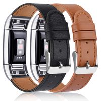 Tobfit 2 Pack Leather Bands Compatible with Fitbit Charge 2 Bands for Women Men, Soft Genuine Leather Accessories Replacement Wristband (Black & Brown, 5.5''-8.1'')