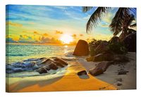 LightFairy Glow in The Dark Canvas Painting - Stretched and Framed Giclee Wall Art Print - Beach Ocean Tropical Beach - Master Bedroom Living Room Decor - 6 Hours Glow - 46 x 32 inch