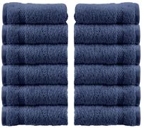 White Classic Luxury Cotton Washcloths - Large Hotel Spa Bathroom Face Towel | 12 Pack | Navy Blue