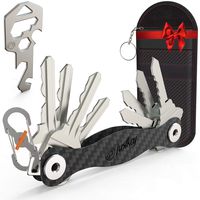 JustKey - Smart Key Holder Carbon Fiber - Best Key Organizer Keychain Set - Slim and Lightweight Compact Key Holder - with Faraday Bag - Stainless Steel Accessories & ONE KeyTool
