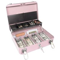 Certus Global Large Pink Cash Box with Money Tray, Secure Lock, Cantilever Coin Tray 4 Bills/ 5 Coins (Pink)