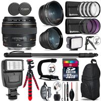 Canon EF 85mm f/1.8 USM Lens + Flash + 0.43X Wide Angle Lens + 2.2X Telephoto Lens + LED Kit + Stabilizing Handle + UV-CPL-FLD Filters + Macro Filter Kit + 72" Monopod - International Version
