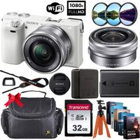 Sony Alpha a6000 Mirrorless Digital Camera 24.3MP with 16-50mm Lens (Silver) + 32GB Memory Card, Sturdy Equipment Carrying Case, Spider Tripod, Software Kit and More