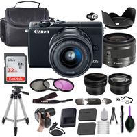Canon EOS M100 Mirrorless Digital Camera (Black) w/EF-M 15-45mm f/3.5-6.3 is STM + Wide-Angle and Telephoto Lenses + Portable Tripod + Memory Card + Deluxe Accessory Bundle