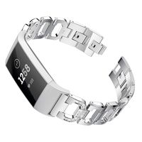 Maxjoy Compatible with Fitbit Charge 3 Bands, Charge 3 SE Metal Band Women Diamond Rhinestone Bracelet Chain Strap Replacement for Fitbit Charge3/ Charge3 SE Tracker Wristband, Silver