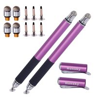 Honsky Touch Screen Stylus: Universal 2 in 1 Precision Fine Tip Disc & Mesh Stylus, Stylist Pens, Capacitive Touchscreen Stylus Pen for Cell Phone Tablet (2Packs, 10 Replacement Tips,Purple
