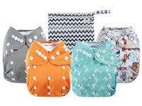 Anmababy 4 Pack Adjustable Size Waterproof Washable Pocket Cloth Diapers with 4 Inserts and Wet Bag(Blue)