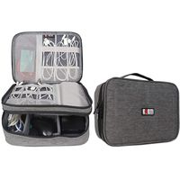 BUBM Electronic Organizer, Double Layer Travel Accessories Storage Bag for Cord, Adapter, Battery, Camera and More-a Sleeve Pouch for iPad or up to 9.7" Tablet(Large, Denim Gray)