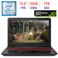Asus TUF Gaming FX504 15.6-inch FHD(1920x1080) IPS Laptop PC, 8th Gen Intel i5-8300H (Up to 3.9GHz), GeForce GTX 1050, 16GB RAM, 1TB Solid State Drive, Red Backlit Keyboard, Bluetooth, Windows 10