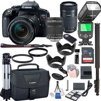 Canon EOS Rebel T7i with 18-135mm f/3.5-5.6 is STM + 55-250mm f/4-5.6 is STM + 32GB Memory + Camera Bag + TTL Speed Light + Pro Filters,(23pc Bundle)