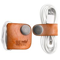 ELFRhino Genuine Leather Headphone Earphone Organizer Cord Organizer Wrap Winder Cord Manager Cable Winder(Set of 2, Orange)