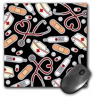 3dRose LLC 8 x 8 x 0.25 Inches Mouse Pad, Nurse Love Cute Cartoon Rn Supplies Print Black (mp_128492_1)