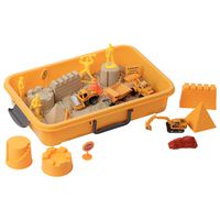 Tractor Sand Play Set, Sensory Toys for Kids W/ 2 Lbs of Sand, Construction Signs & Cones, Working Figures, 4 Mold Set and Road Roller, Dump Truck, Excavator & Bulldozer for 3, 4, 5 Year Old Toddlers,