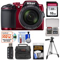 Nikon Coolpix B500 Wi-Fi Digital Camera (Red) with 16GB Card + Case + Tripod Kit (Renewed)