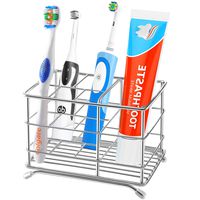 Famistar X-Large 1.5x1.5 Electric Holders,Stainless Steel Bathroom Storage Organizer Stand Rack,Multi-Functional 6 Slots for Kids Adult Toothbrushes,Toothpaste,Cleanser,Co, Silver-02