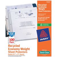 Avery Recycled Semi-Clear Sheet Protectors, 8.5" x 11", Acid-Free, Archival Safe, Top Loading, 100ct (75537)