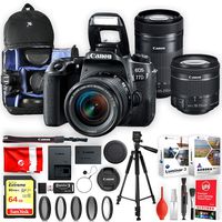 Canon EOS 77D 24.2MP 1080P WiFi DSLR Camera w/EF-S 18-55mm and EF-S 55-250mm f/4-5.6 is STM Lenses Pro Bundle - with 64GB Sandisk Memory, Backpack, Tripod, Pro Editing Software and More (20pc Total)