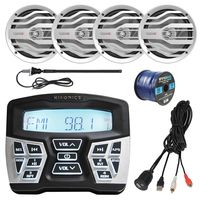 Bay Boat Audio Package: Hifonics Marine Bluetooth AM/FM AUX Apple Control Gauge Mount LCD Radio Receiver w/Built-in Amplifier, 4X MB Quart 6.5" 120 Watt 2-Way Weather Resistant White Speakers