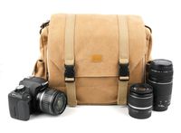 DURAGADGET Tan-Brown Canvas Carry Bag - Suitable for Canon EOS 1200D / EOS Rebel SL1 / EOS 7D MK II/EOS 350D - with Multiple Adjustable Storage Compartments and Long Shoulder Strap