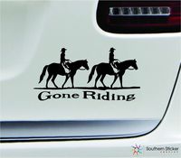 Gone Riding Horseback 7x3.5 Black horses cowboys animals pet country america united states color sticker state decal vinyl - Made and Shipped in USA