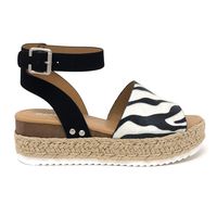 Soda Topic Casual Espadrilles Trim Rubber Sole Flatform Studded Wedge Buckle Ankle Strap Open Toe Sandal (10 M US, Zebra NB)