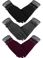 3 Pairs Women Winter Gloves Warm Touchscreen Gloves Windproof Gloves for Women Girls Winter Using (Black, Gray, Burgundy)