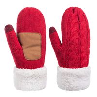 Winter Wool Mitten Gloves For Women, Warm Knit Touchscreen Thermal Cable Gloves With Thick Fleece Lining (Red)
