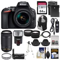 Nikon D5600 Wi-Fi Digital SLR Camera with 18-55mm VR & 70-300mm DX AF-P Lenses + 64GB Card + Case + Flash + Battery & Charger + Grip + Tripod + Kit