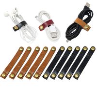 10 Pcs Leather Cable Straps Cable Tie Wraps Cord Management Holder Keeper Earphone Wrap Winder Wire Ties Cord Organizer for Work and Travel