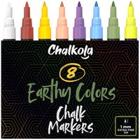 1mm Extra Fine Tip Chalkboard Chalk Markers (8 Pack) - Classic Earth Colors for Blackboard, Chalkboards, Windows, Glass, Bistro | Non-Toxic Wet Erase Liquid Chalk Ink Pens