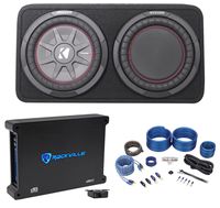 Kicker 43TCWRT104 10 Slim Car Subwoofer+Sub Box w/Passive Radiator+Amp+Wire Kit