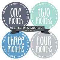 Months in Motion Monthly Stickers for Boy - Monthly Milestone Sticker - 12 Monthly Milestone Stickers - Baby Month Stickers for Infant First Year - Belly Stickers