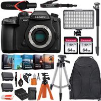 Panasonic Lumix DC-GH5 Mirrorless Micro Four Thirds Digital Camera (Body Only) USA Model w/ 2pc Transcend 64GB Memory, LED VideoLight, Comica Microphone, Editing Software Kit & DC-GH5KBODY Bundle