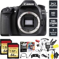 Canon EOS 80D DSLR Camera (Body) + 128GB Memory Card (2X 64) Base Combo