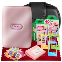 Fujifilm Instax Mini Link Smartphone Printer (Dusky Pink) + Case, Fujifilm Instax Mini Twin Film (40 Exposures), Fuji Photo Album, an Assortment of Frames & Fibertique Microfiber Cleaning Cloth