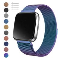 Meikeio Metal Replacement Bands Compatible for Fitbit Versa/Versa Lite Edition/Versa 2, Stainless Steel Metal Bracelet(Colorful,Large)