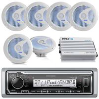 New Kenwood Waterproof KMRM315BT ATV Bike boat yacht digital USB AUX radio stereo w/Bluetooth, Pyle 6 x 6.5 inch LED color light marine waterproof speakers, 500 watt bluetooth Enrock amplifier kit (white)