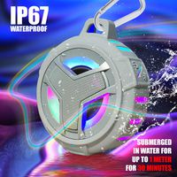 Shower Speaker, EBODA Portable Bluetooth Speakers, LED Colorful TWS IP67 Waterproof Speaker Wireless Bluetooth Outdoor with Stereo Sound, 2000mAh, Hands-Free, for Shower, Pool, Beach, Bath - Gray