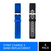 WITHit Designer Silicone Fitbit Charge 3 Bands, 2-Pack, Black/Grey Sport & Blue Woven - Secure, Adjustable, Fitbit Watch Band Replacement, Fit Most Wrists, Sweat-Resistant Accessories