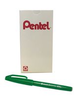 Pentel Arts Sign Pen Touch, Fude Brush Tip, Green Ink, Box of 12 (SES15C-D)