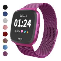 Haloe Metal Replacement Bands for Fitbit Versa/Versa 2/ Versa Lite Edition Smart Watch, Stainless Steel Loop Mesh Bracelet Magnetic Wristbands for Women and Men